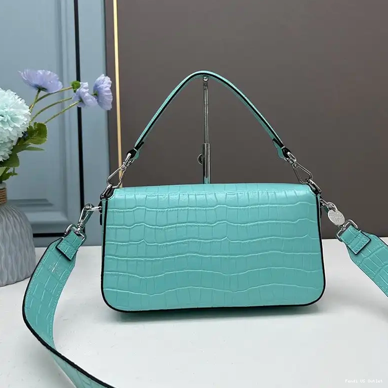 Affordable HOT Fendi Medium Bag Leather In Sky Crocodile Re-Edition Baguette Blue 0612